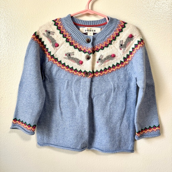 (NWOT)Mini boden easter sky blue bunnies edie fair isle cardigan - Picture 3 of 5